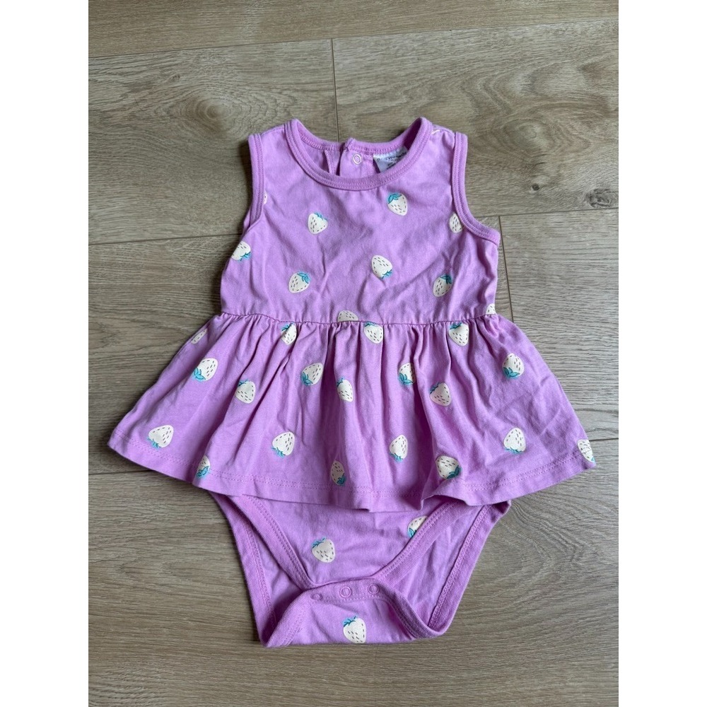 EUC Petit Lem's Mini Threads Baby Girl Strawberry Romper cotton bodysuit sz 18m